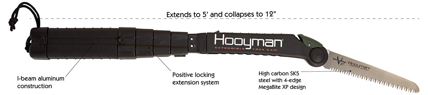 Hooyman 655226 5 Foot Extendable Tree Saw with Wrist Lanyard and Sling for Cutting Trimming Hunting and Camping